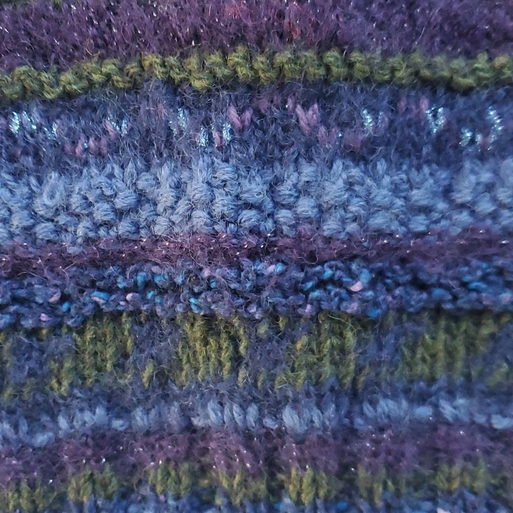 HANDMADE HANDKNIT SWEATER VEST BUTTON UP BLUE PURPLE GREEN ACADEMIA SMALL - Picture 4 of 10